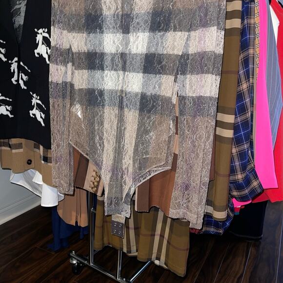 Burberry Checked Stretch-Knit Long Sleeve High Neck Bodysuit in Dark Birch Brown - Picture 14 of 17